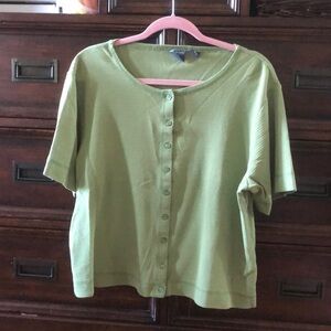 Vintage 90s Mountain Lake Green waffle knit short sleeve button up top size XL